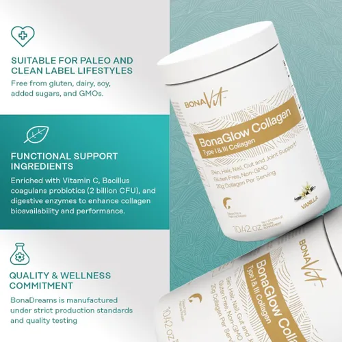 Miniatura 6 de Polvo de péptidos de colágeno - Alta dosis de 0.71 oz de colágeno + 0.63 oz de proteína - Colágeno hidrolizado tipo I y III con probióticos