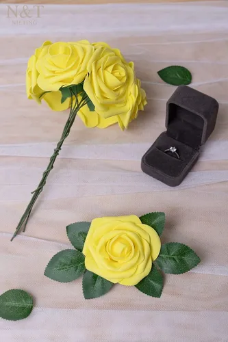 Miniatura 4 de N&T NIETING 25 unidades de flores artificiales, Rosas de espuma artificial de sensación real al tacto, decoración para boda, dama de honor, ramo