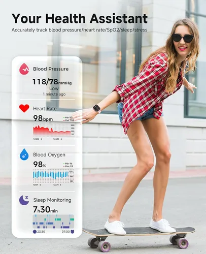 Miniatura 2 de Reloj inteligente para mujer, monitor de presión arterial, frecuencia cardíaca, oxígeno en sangre, sueño, rastreador de actividad impermeable 3ATM