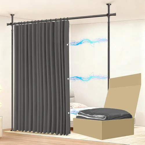 Miniatura 14 de JILRON Juego de cortinas divisoras de ambientes sin taladro: incluye cortina beige de 106 pulgadas de ancho x 84 pulgadas de largo y soportes