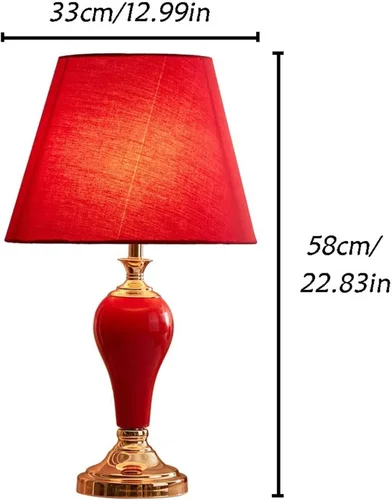 Miniatura 2 de Desk Light 22.83 Inch Red Bedside Lamp Retro Ceramic Table Lamp Night Light Indoor Home Decor Reading Lamp Led Lamp for Desk(A)