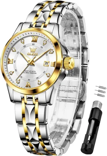Miniatura 14 de OLEVS Relojes de diamante de lujo pequeños para mujer - Pulsera de acero inoxidable, impermeables, analógicos, luminosos, con fecha, relojes