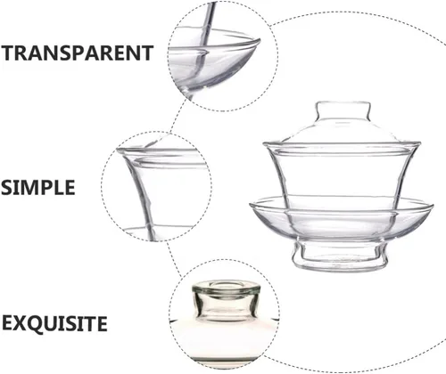 Miniatura 9 de Cabilock Taza de té transparente con tapa: taza de té de cristal chino japonés Gaiwan Bowl Mug para ceremonia Kung Fu Accesorios Estilo 2