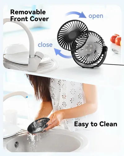 Miniatura 7 de Edvision Ventilador de escritorio USB, mini portátil de 5 pulgadas, escritorio personal de flujo de aire fuerte de 3 velocidades, ventilador de Negro