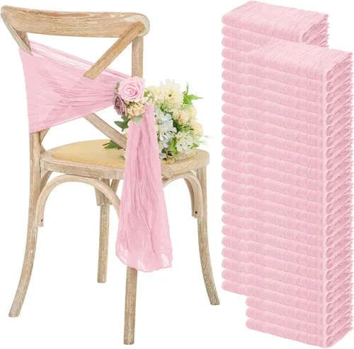 Miniatura 12 de YMHPRIDE 50 bandas para sillas de gasa de boda, diseño de lazos, para bodas, fiestas, banquetes, restaurantes, hoteles, fundas plegables para Beige