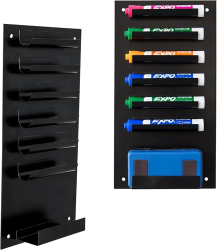 MyGift Paquete de 2 marcadores verticales de borrado en seco, organizador de pared de 7 ranuras para aula, oficina, hogar, color negro
