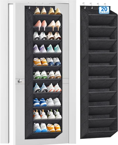 KIMBORA Organizador de zapatos de 10 niveles sobre la puerta con bolsillos grandes, estante colgante para guardar zapatos en el armario, para 20