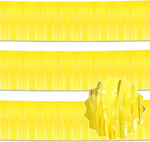 Miniatura 18 de Paquete de 3 guirnaldas de flecos de papel de aluminio negro dorado plateado de 10 pies con serpentinas metálicas de oropel para colgar en la pared