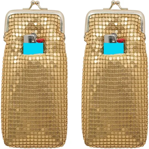 Miniatura 2 de Juego de 2 monederos largos de malla metálica suave vintage con bolsillo para encendedor (0.157 in, dorado)