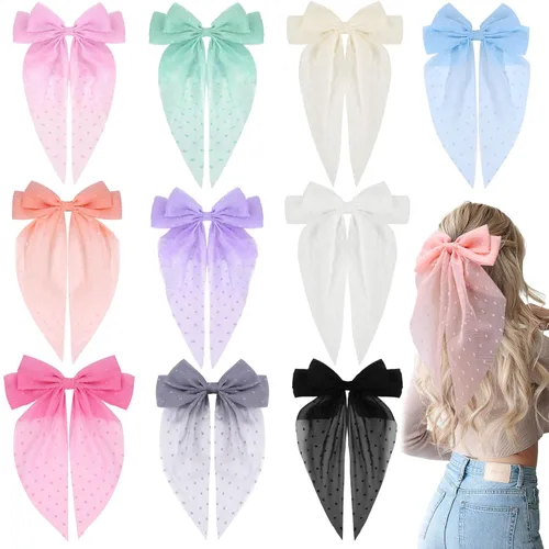 Miniatura 12 de 10 piezas de pasadores grandes de cinta para el pelo con colas largas para mujeres y niñas, TOKUFAGU accesorios vintage franceses para el cabello