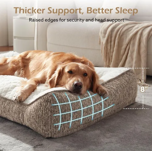 Miniatura 2 de JOEJOY Camas ortopédicas XL para perros de tamaño grande, extra gruesas, con apoyo y laterales, sofá cama ultrasuave para perros grandes, color Beige
