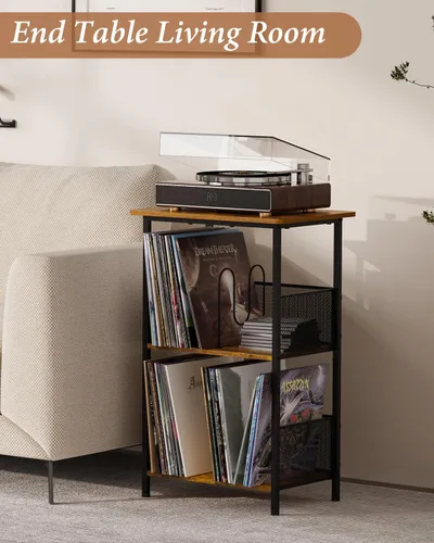 Miniatura 8 de Honkazita Soporte para tocadiscos de 3 niveles, almacenamiento de discos de vinilo hasta 200 álbumes, mesa para tocadiscos con parte superior