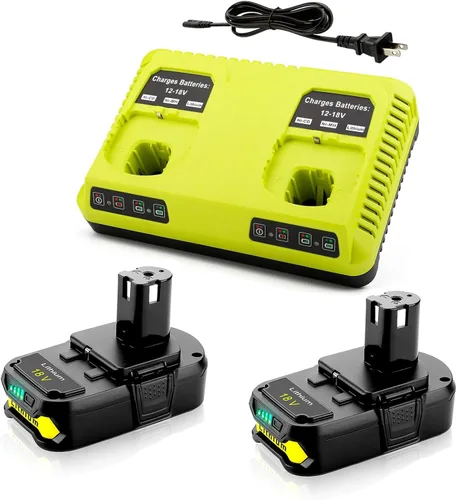 Powilling Paquete de 2 baterías de repuesto de 18 V para Ryobi 18 V batería de litio 3.5Ah P102 P103 P105 P107 P108 P109 con cargador de batería