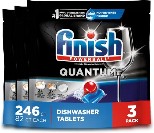 Miniatura 16 de Finish Quantum Cápsulas para lavavajillas, sin enjuague previo, detergente para lavavajillas, elimina las manchas y la grasa seca 24 horas, dejando
