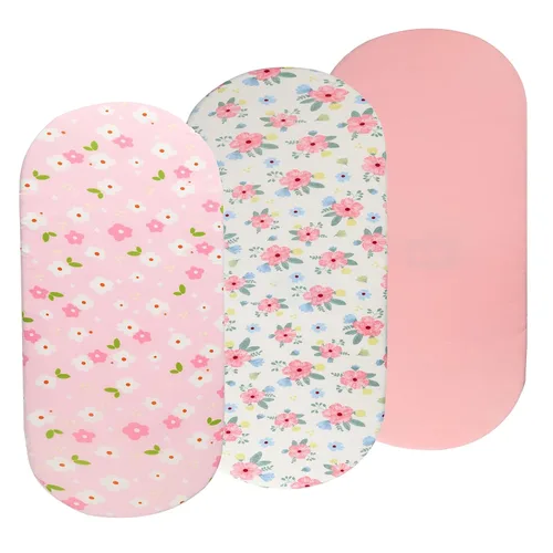 Onacosht Juego de sábanas de moisés, paquete de 3 unidades para bebé, sábana bajera ajustable de punto suave elástica universal para colchón Floral