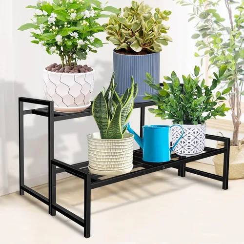Miniatura 3 de Lilybud- lily Soporte para plantas para interiores y exteriores, soportes de hierro forjado de 2 niveles, estante de metal apilable para plantas
