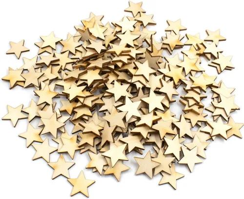 AUEAR, Piezas de madera con forma de estrellas recortadas para manualidades, manualidades, costura, decoración de bricolaje (1 pulgada, 200 unidades)