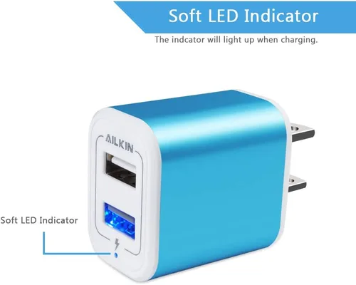 Miniatura 3 de Cargador de pared con enchufe USB, bloque de carga, paquete de 2 unidades AILKIN 2.1A de carga rápida, adaptador de corriente de doble puerto, caja