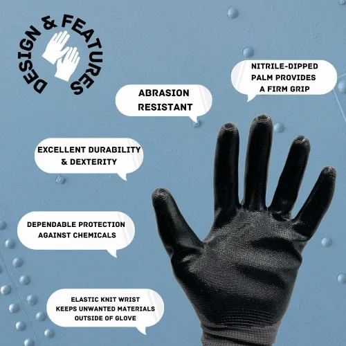 Miniatura 3 de PackagingSuppliesByMail PSBM Nitrile Coated Safety Work Gloves, Dipped Coating For Grip With Breathable Backing