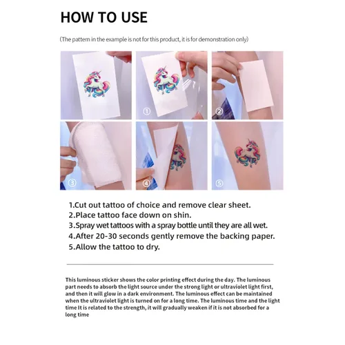 Miniatura 5 de Tatuaje temporal brillante para niños, 400 piezas de estilo mixto que brillan en la oscuridad, tatuajes adhesivos