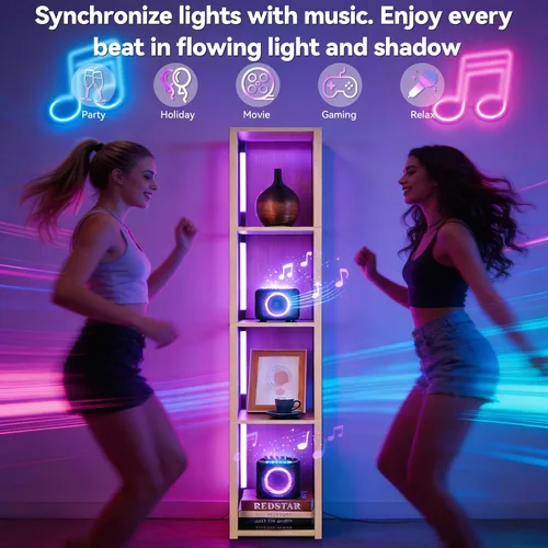 Miniatura 2 de RGBCW - Lámpara de pie LED inteligente y moderna con sincronización de música, lámpara de estante de esquina que cambia de color, lámpara de pie