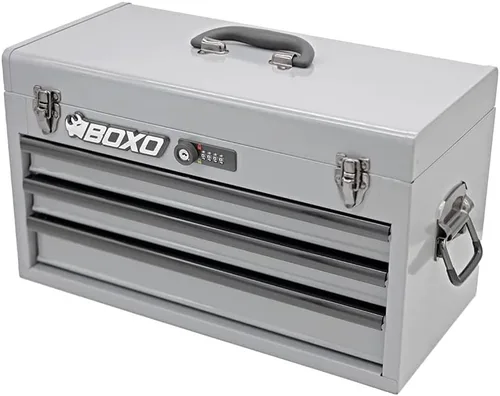 Miniatura 2 de Boxo USA - Caja de herramientas de acero resistente de 3 cajones - Organizador de caja de herramientas portátil de mano con rieles de rodamientos