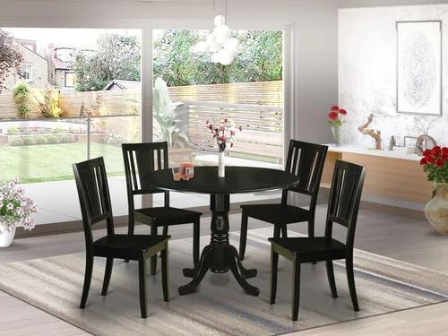 Miniatura 2 de East West Furniture DLDU5-BLK-W - Juego de mesa de comedor de 5 piezas para 4 personas, incluye una mesa de cocina redonda con gotas y 4 sillas
