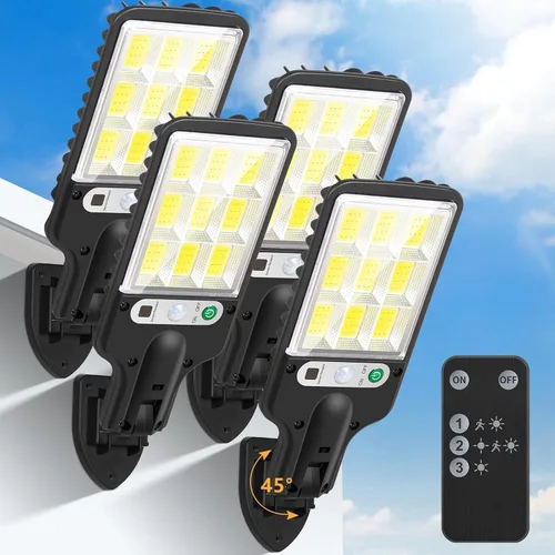 Flumy Luces de calle para exteriores alimentadas por energía solar, 108 luces solares de movimiento al aire libre del atardecer al amanecer, control