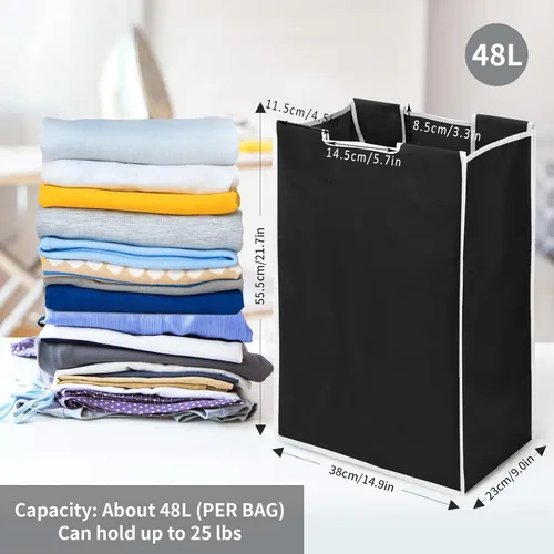 Miniatura 2 de Jhua - 3 bolsas de repuesto para clasificador de ropa sucia, paquete de 3 bolsas de repuesto extraíbles para carrito de ropa grande, bolsas