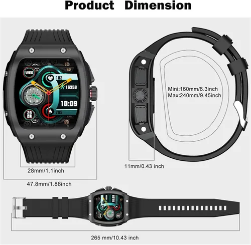 Miniatura 7 de Relojes inteligentes para hombre, reloj inteligente con pantalla táctil cuadrada HD de 1.76 pulgadas, monitor de frecuencia cardíaca, SpO2/sueño