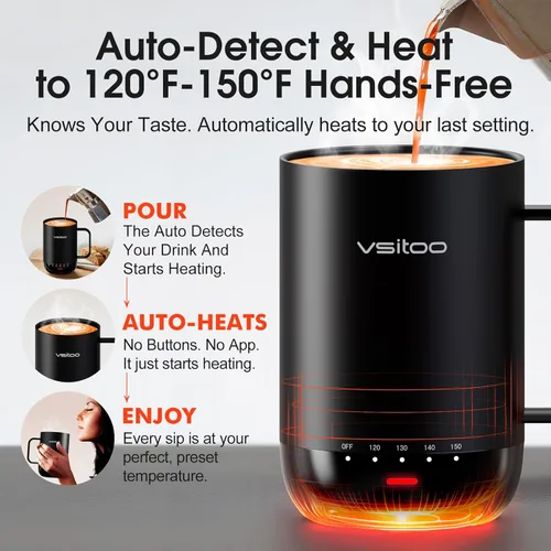 Miniatura 2 de Vsitoo S3 Pro - Taza de café autocalentable de 16 onzas con sensación automática que se calienta a 120-150 ℉ 2-4 Hour Battery, 5400mAh, IPX7