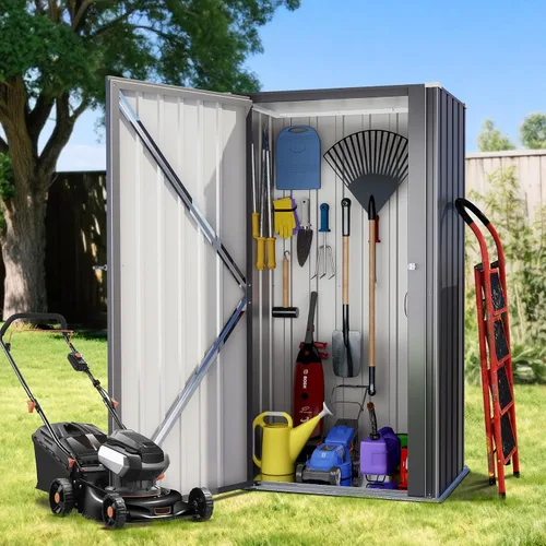 Miniatura 6 de Greesum Gabinete de almacenamiento de metal para exteriores, cobertizo alto con cerradura de 55 pulgadas, organizador vertical de herramientas sin