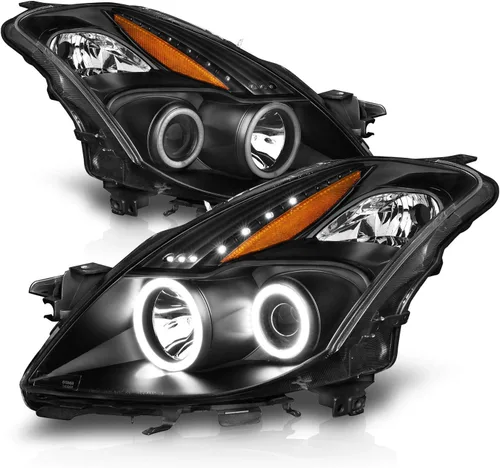 Miniatura 2 de AmeriLite Juego de faros delanteros de repuesto para Nissan Altima Coupe Dual Xtreme LED Halos Black 2008-2009, lado del pasajero y del conductor