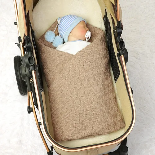Miniatura 3 de LAWKUL Mantas de bebé con cable de punto, manta suave y aireada para recién nacidos, bebé, para envolver, beige neutro, para cuna, cochecito, 40"x30