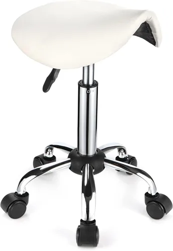 Miniatura 8 de Silla de montar con ruedas de cuero PU silla giratoria ajustable altura silla negro