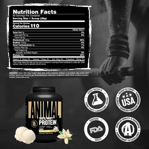 Miniatura 7 de Animal 100% Proteína de Suero en Polvo – Mezcla de suero para pre-entrenamiento o post-entrenamiento, recuperación o reemplazo de comida bajo