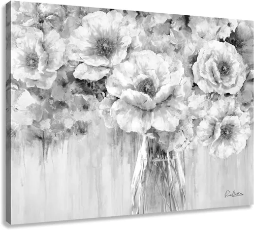 Miniatura 18 de Woxfcart Cuadros de flores para decoración de pared, impresión floral en blanco y negro sobre lienzo para decoración de baño, 15 x 12 pulgadas