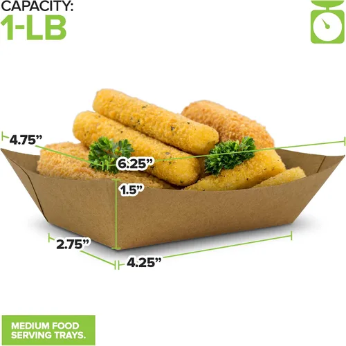 Miniatura 3 de Stock Your Home Paquete de 100 bandejas de papel kraft marrón de 1 libra, bandeja de concesión desechable, botes para servir aperitivos de fiesta