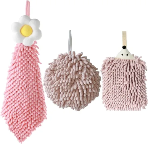 Miniatura 9 de Paquete de 3 toallas de mano de felpilla de animales con lazo Haning, toallas de mano de flores para cocina y baño, toalla de baño de manos