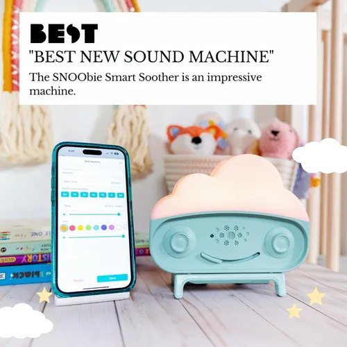 Miniatura 5 de Happiest Baby SNOObie - Máquina inteligente de ruido blanco, máquina de sonido portátil para bebés con luz nocturna, 12 sonidos relajantes