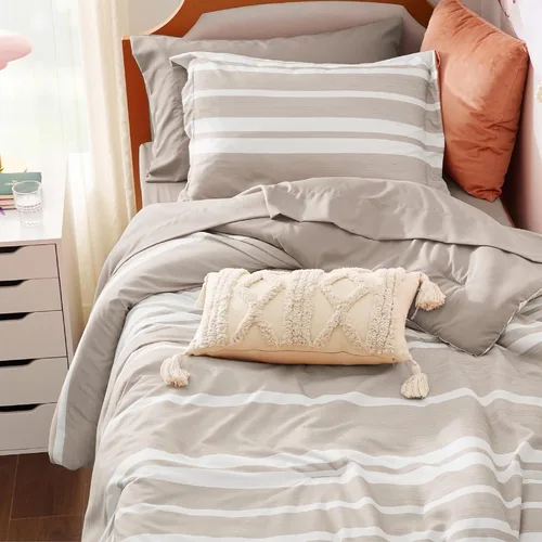 Miniatura 35 de Bedsure Juego de ropa de cama con edredón tamaño individual de 5 piezas, juego de ropa de cama a rayas azules para todas las estaciones, reversible