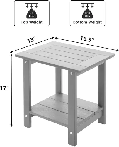 Miniatura 2 de Meluvici Double Adirondack - Mesa auxiliar rectangular resistente a la intemperie, para silla Adirondack, color gris claro