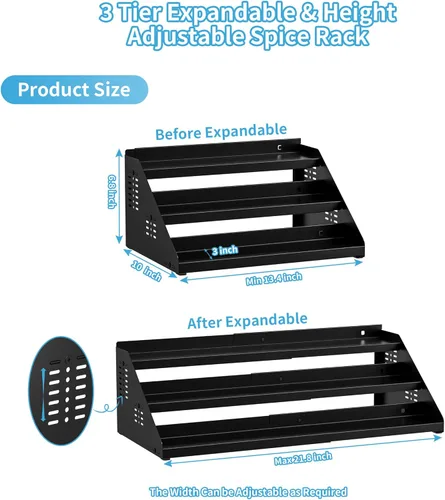 Miniatura 3 de BOIVSHI Organizador de especias, estante de especias para 3 niveles, organización de especias para gabinete, ancho expandible y altura ajustable