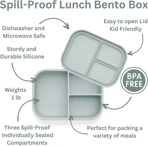 Miniatura 9 de Ali+Oli Caja de Bento de Silicona (Azul) Lonchera para Niños, Pequeños, Preescolares y Adultos Sin BPA y a Prueba de Derrames Ideal para Escuela