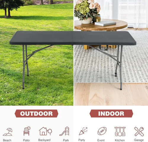 Miniatura 8 de Mesa Plegable de 6 Pies de Plástico Resistente Plegable con Asa de Transporte para Fiesta de Jardín, Picnic, Camping, Barbacoa, Comedor, Cocina