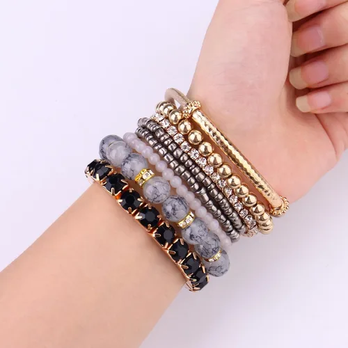 Miniatura 5 de MILACOLATO 4 Sets Bohemian Bracelet Sets for Women Multi-Color Bohemian Stackable Stretch Natural Stone Beaded Bracelets Layered Adjustable Boho