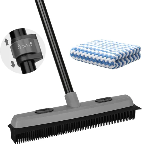 Miniatura 8 de Escoba Mágica Multifunción, Escoba Exprimidora de Piso de Silicona con Mango Largo de 59", Escoba Raspadora para Piso Baño Cocina Ducha Azulejo Pelo