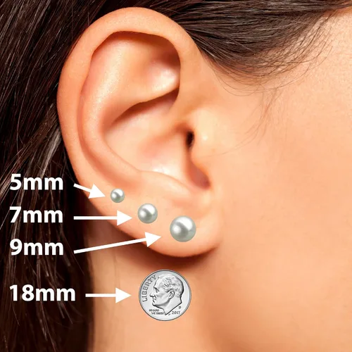 Miniatura 2 de AAAA - Aretes de perlas cultivadas de Akoya blancas con forma de dormilona de oro de 14 quilates para mujer, Perla, nácar