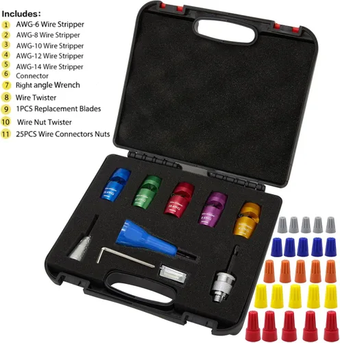 Miniatura 6 de Herramienta pelacables para taladro, calibre AWG6 8 10 12 14, juego de herramientas profesionales para electricista, herramienta de torsión