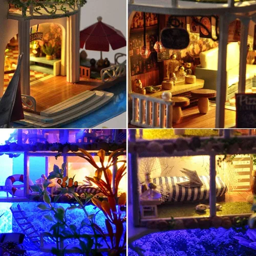 Miniatura 4 de Roroom DIY Miniature and Furniture Dollhouse Kit,Mini 3D Wooden Doll House Craft Model Villa Style with Dust Cover and Music Movement,Creative Room